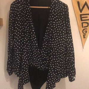 Capulet Polka Dot Long Sleeve Bodysuit Black White Wrap Style Size M
